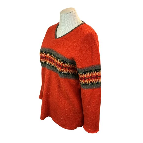 Eddie Bauer 100% Lambswool Fair Isle V-Neck Sweater Womens Medium - Picture 4 of 11